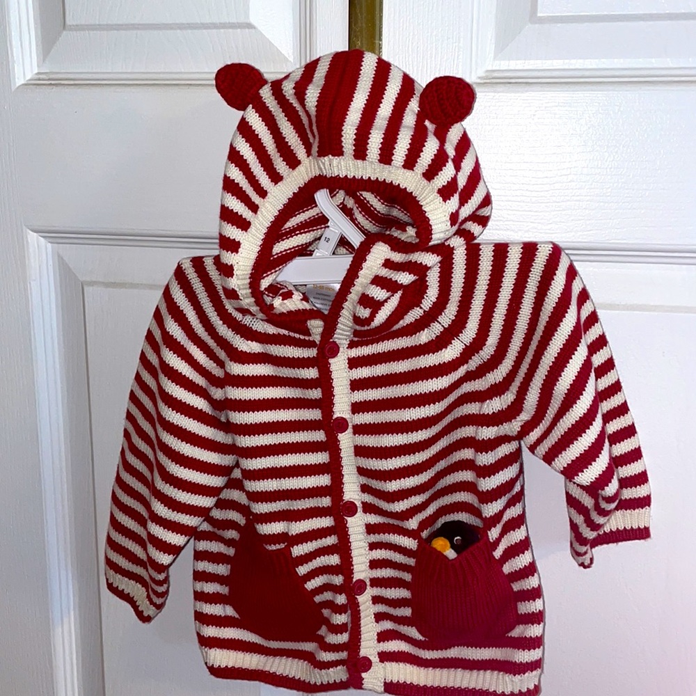 GIRL OR BOY RED STRIPED GYMBOREE HOODED SWEATER